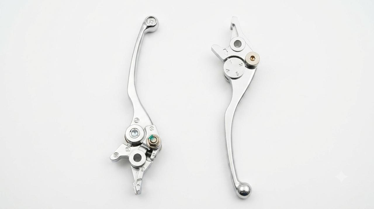 Universal Adjustable Motorcycle Brake Lever – Polished Chrome Aluminum Replacement Handle, 4-Position Reach Adjuster